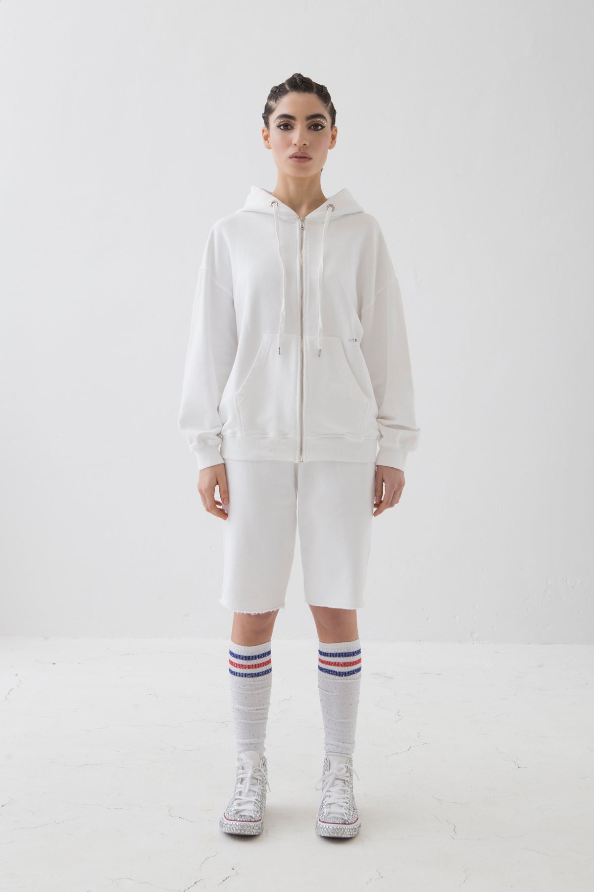 MYTRACKSUIT - HOODIE + ZIP SWEATER / HIGH WAIST KNEE LENGHT PANTS WHITE