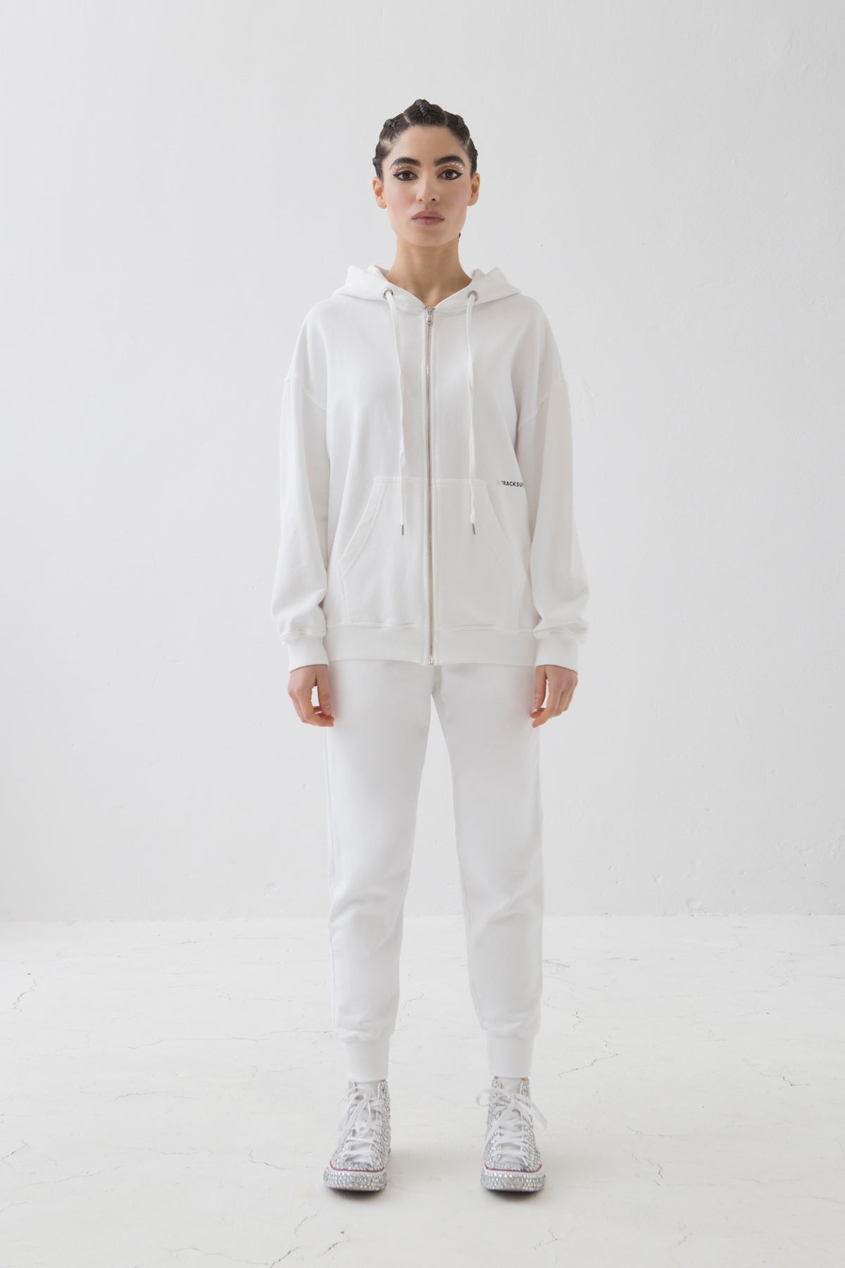 MYTRACKSUIT - HOODIE + ZIP SWEATER / RIBBED BAND PANTS WHITE
