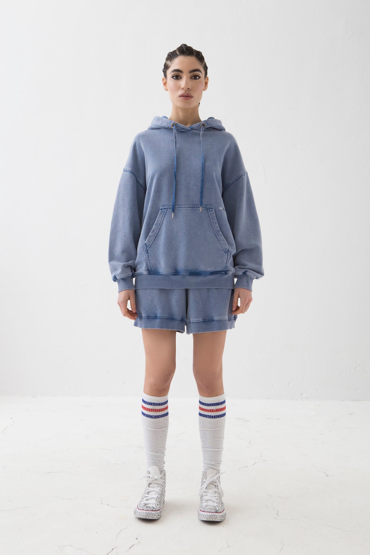 MYTRACKSUIT - FELPA CAPPUCCIO/PANTALONE CORTO BLU