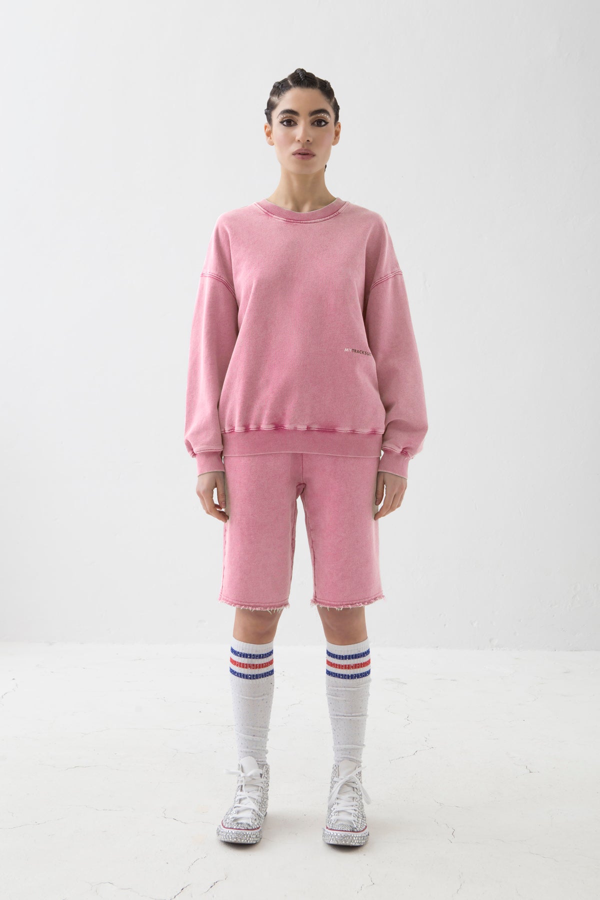 MYTRACKSUIT - FELPA GIROCOLLO/PANTALONE CORTO AL GINOCCHIO FUCSIA