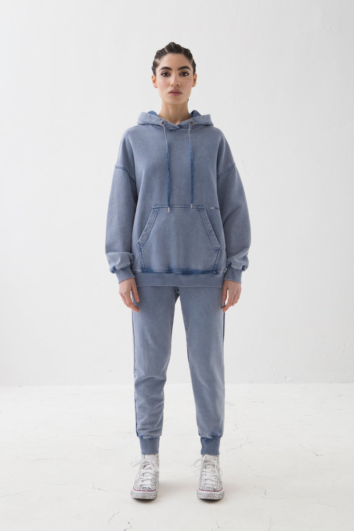 MYTRACKSUIT - FELPA CAPPUCCIO/PANTALONE FONDO IN COSTINA BLU