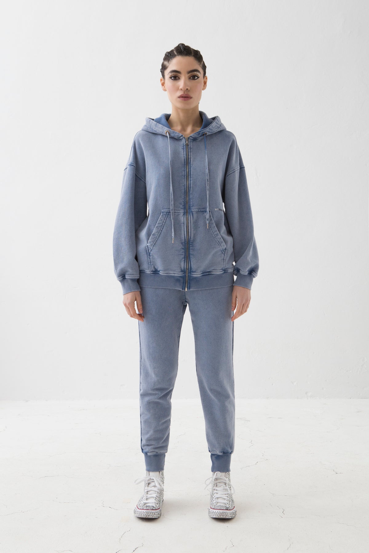 MYTRACKSUIT - HOODIE + ZIP SWEATER / RIBBED BAND PANTS BLUE