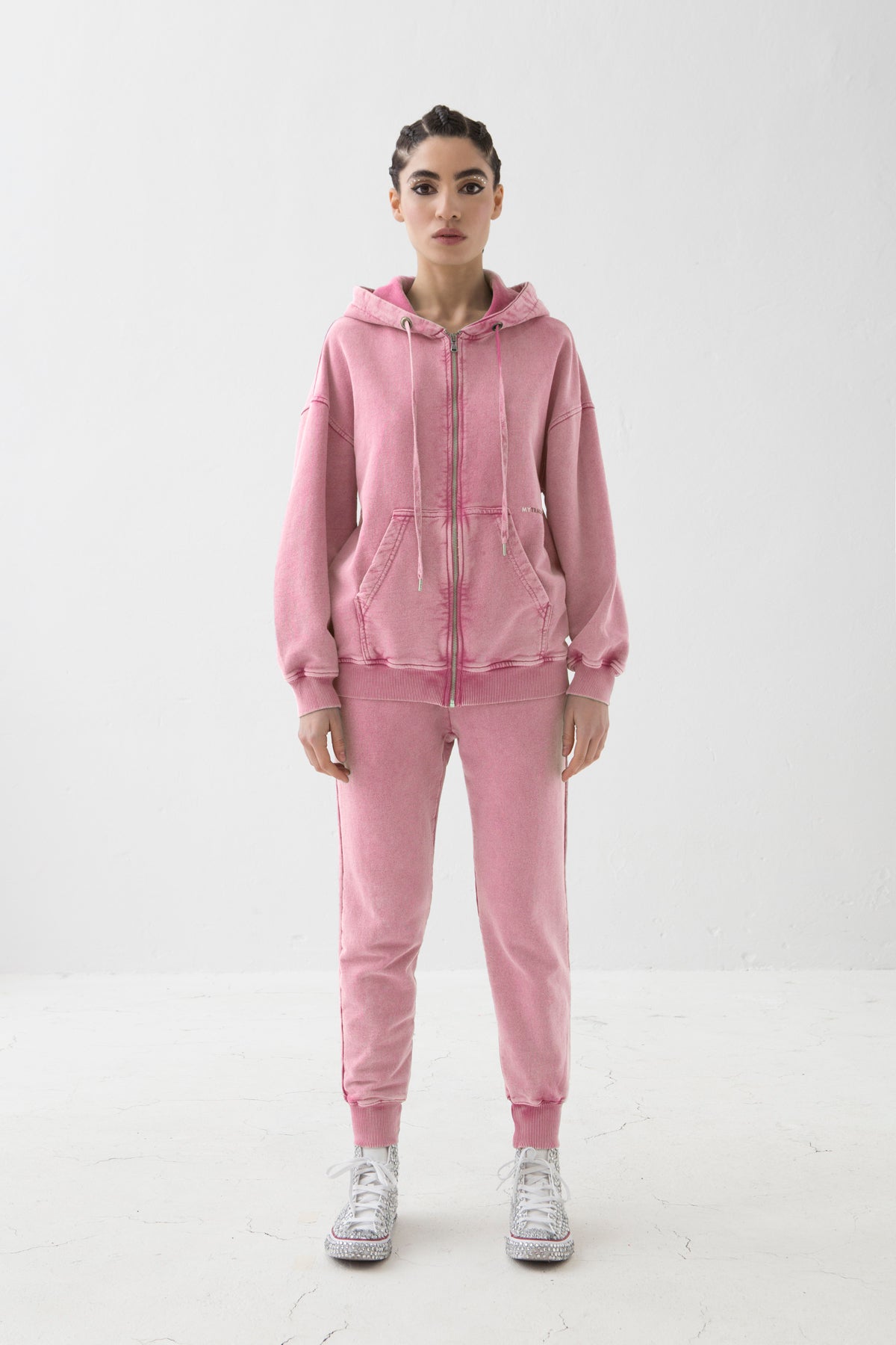 MYTRACKSUIT - HOODIE + ZIP SWEATER / RIBBED BAND PANTS FUCSIA