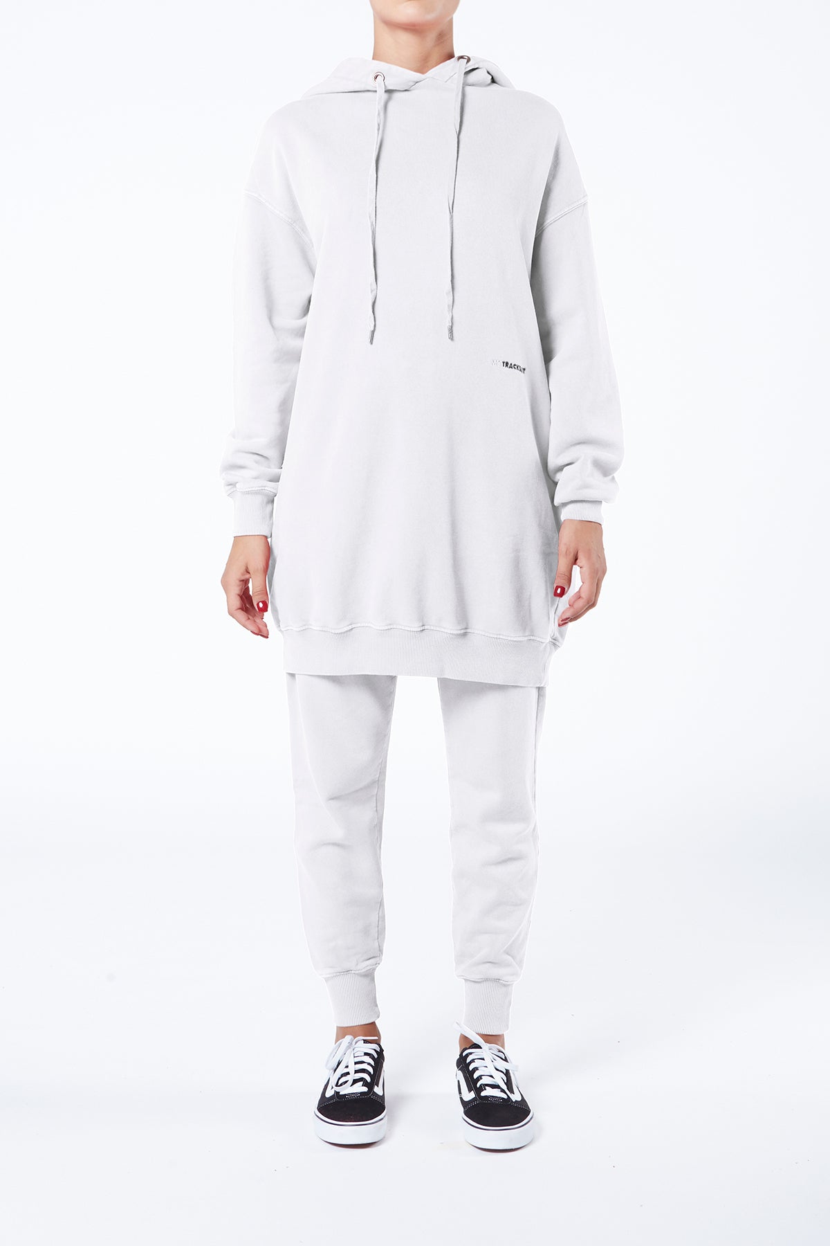 MYTRACKSUIT - LONG OVER HOODIE SWEATER/RIBBED BAND PANTS WHITE